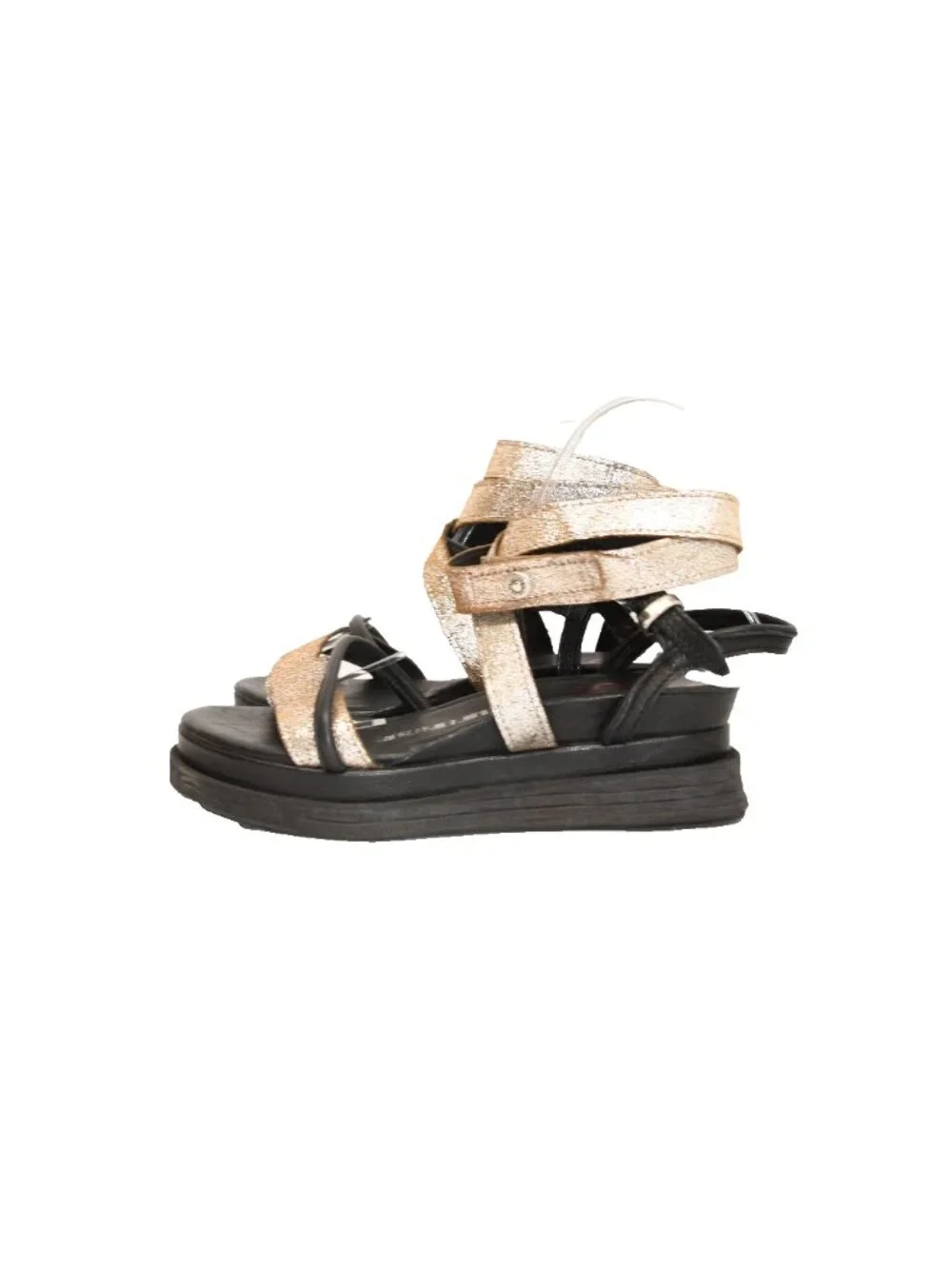 NWT $360 A.S.98 Labo Platform Sandal LEATHER STRAPPY PLATINUM BLACK 37 (DD18)